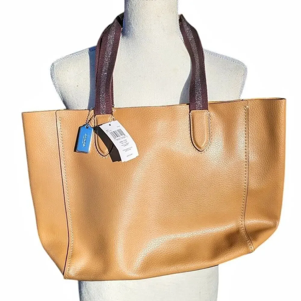Coach 58660 Derby Tote Pebble Leather Shoulder Bag Latte Brown Yellow Lining NWT